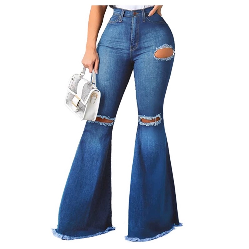 Blue Jean Distresses Bell Bottoms